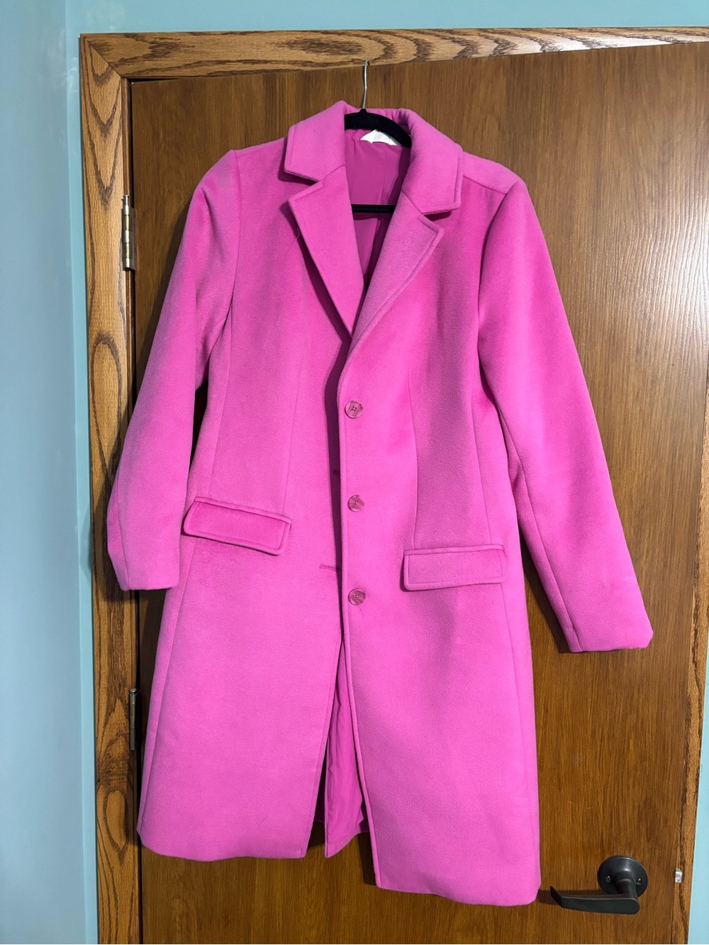 Candace Cameron Bure Hot Pink Single-Breasted Wool-Blend Coat